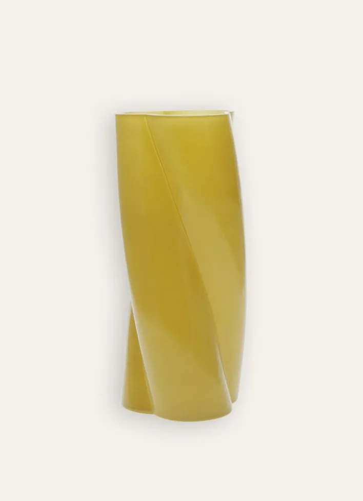 VASE TORSADÉ EN VERRE OPAQUE JAUNE