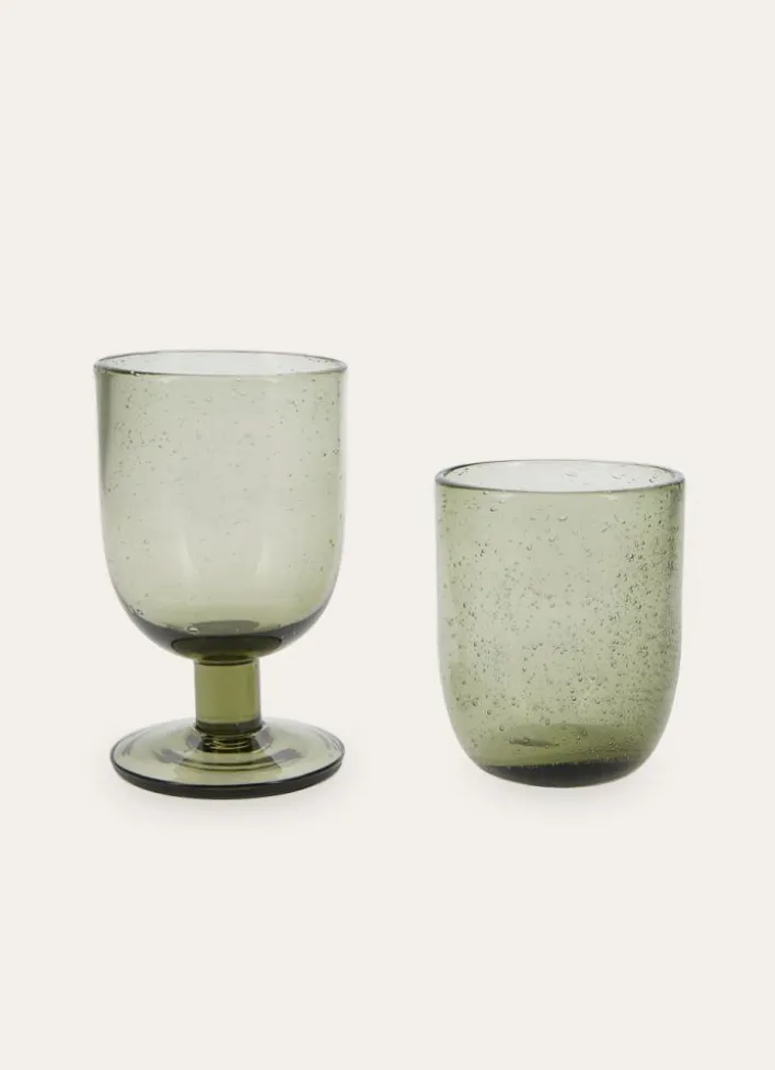 VERRE À PIED BULLÉ LUBERON GRIS VERT