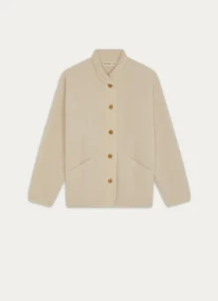 VESTE BOUTONNÉE SHERPA ET VELOURS CALOU ÉCRU