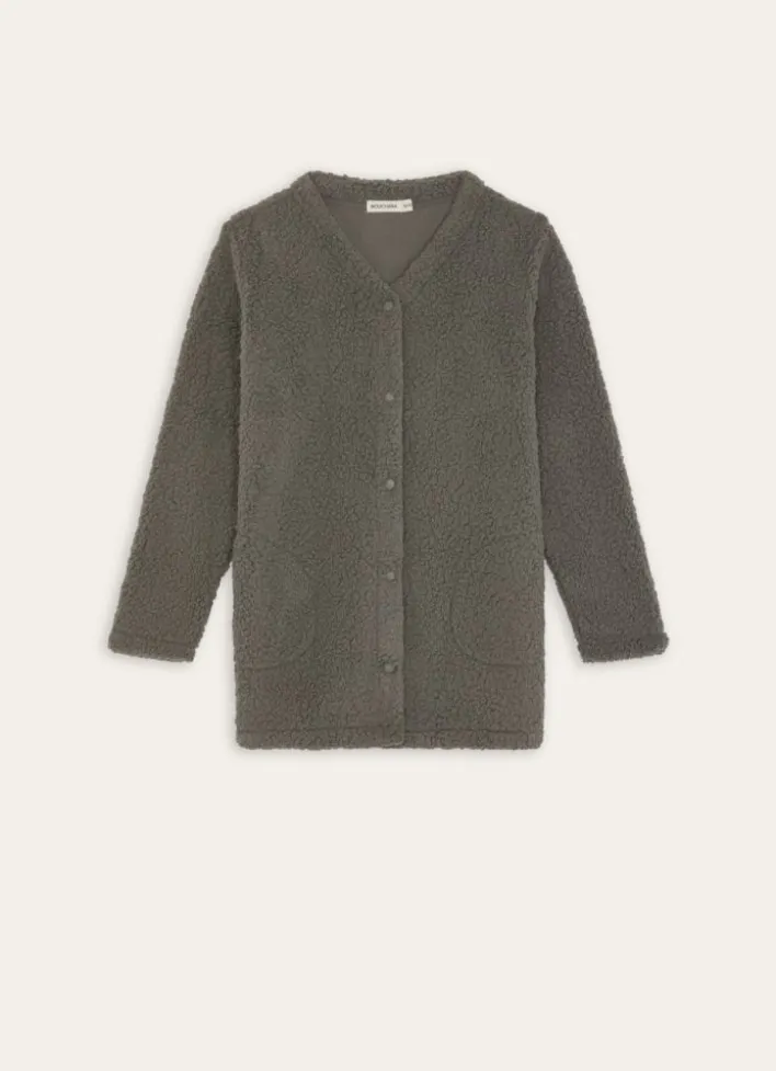 VESTE MANCHES LONGUES BOUTONNÉE EN SHERPA ETAIN