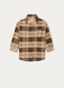 VESTE POLAIRE À CARREAUX BEIGE CLAIR