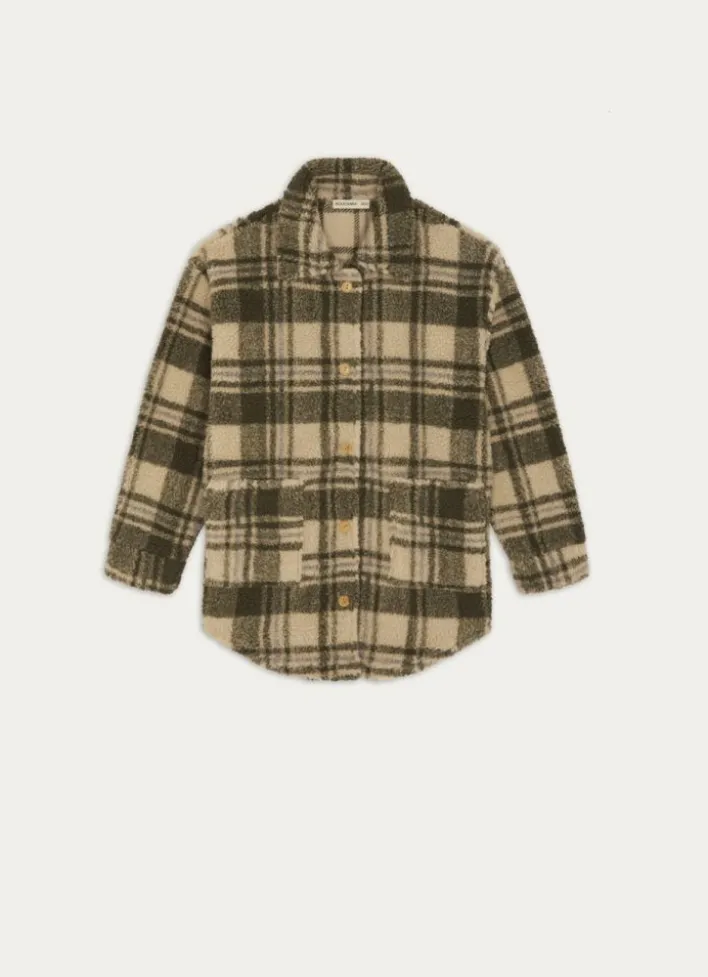 VESTE POLAIRE À CARREAUX VERT KAKI